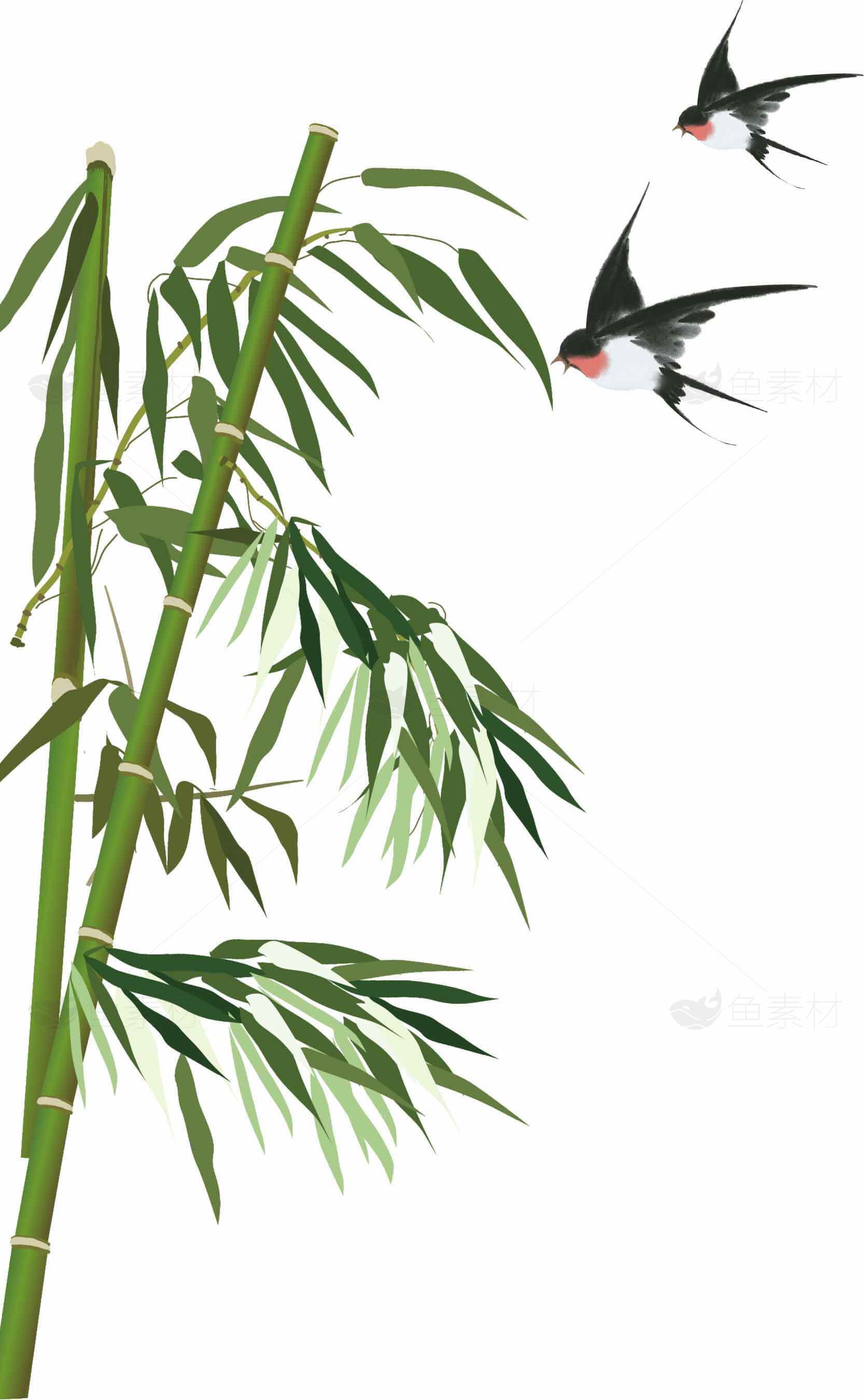 竹子与飞燕的中国风插画素材
