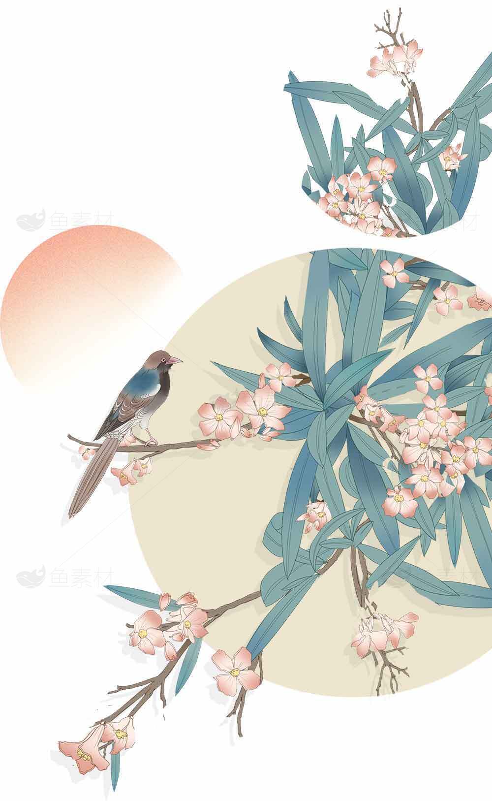 唯美中国风花鸟插画设计素材