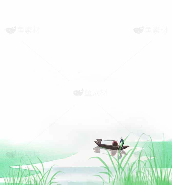 唯美水墨风小船与湖泊背景图片素材