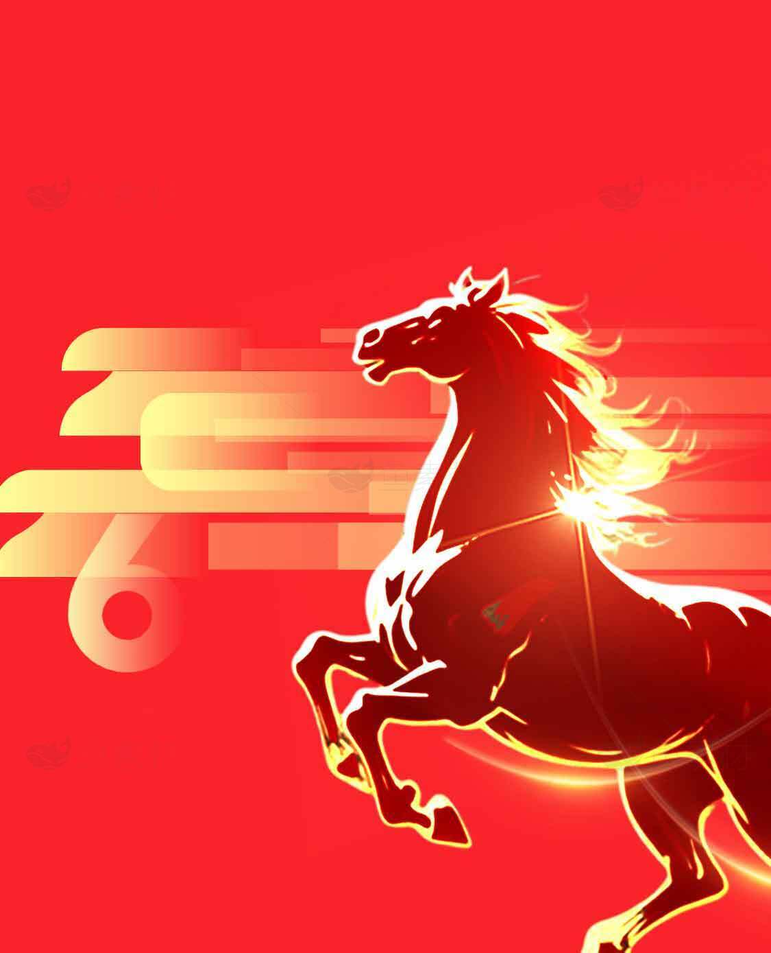 奔腾骏马红色背景插画设计素材
