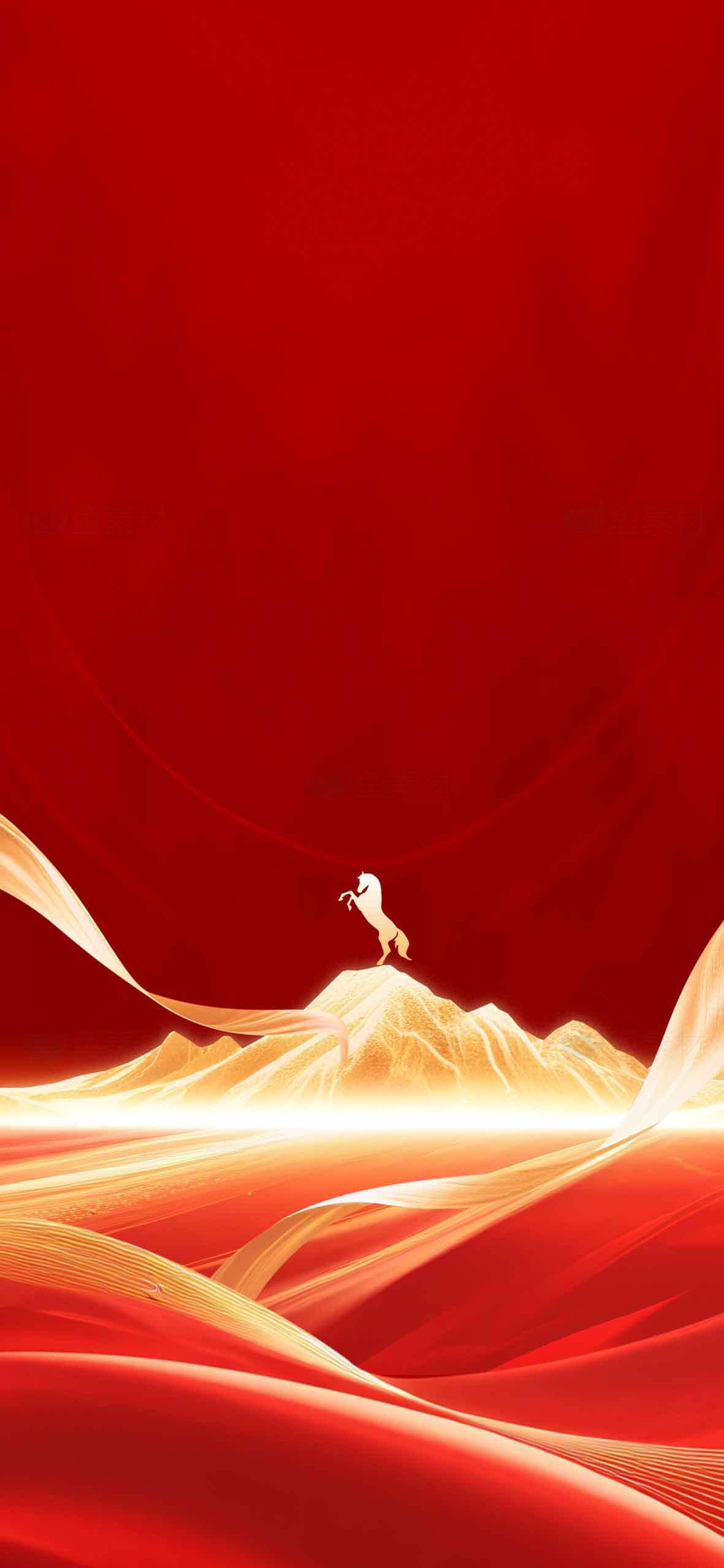 红色背景下的骏马艺术插画素材