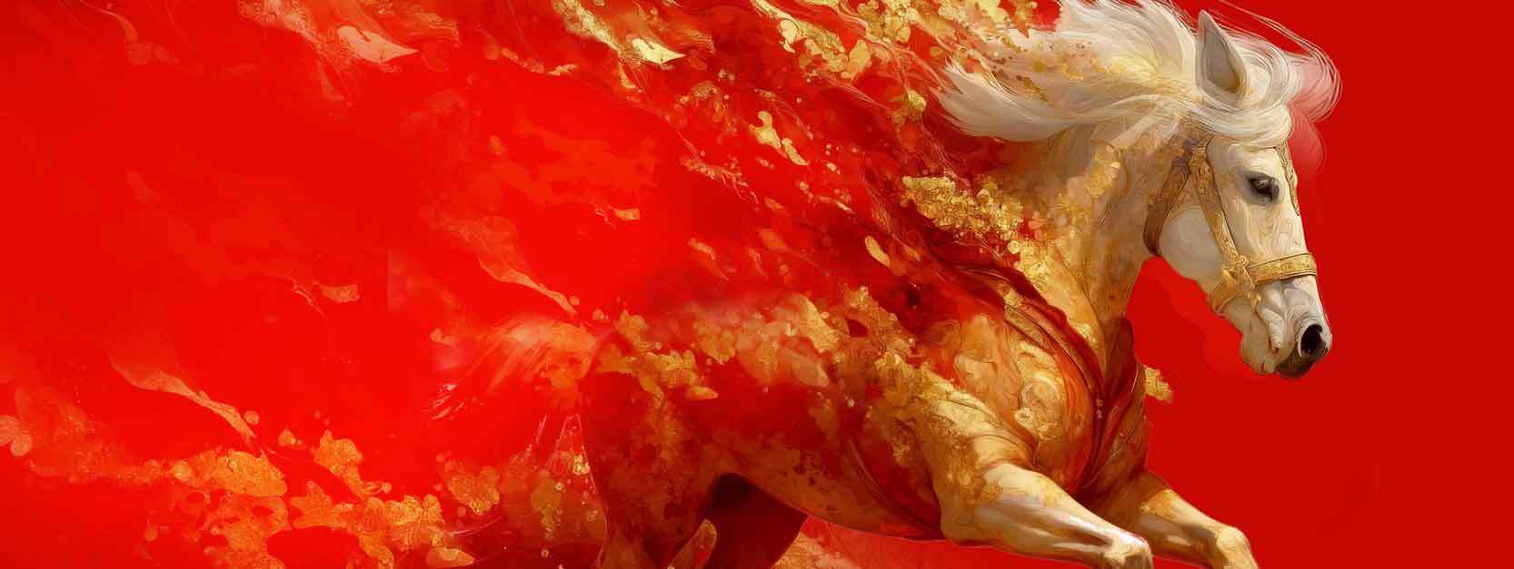 红色背景下的奔腾白马艺术画素材