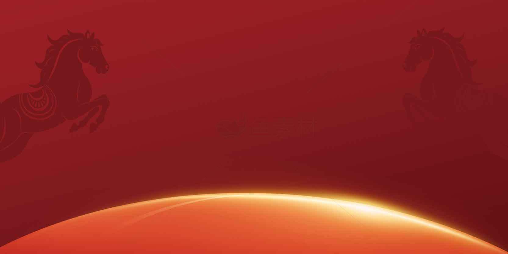 红色背景与奔马剪影艺术设计素材