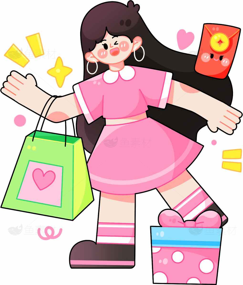 可爱小女孩与礼品盒插图设计素材