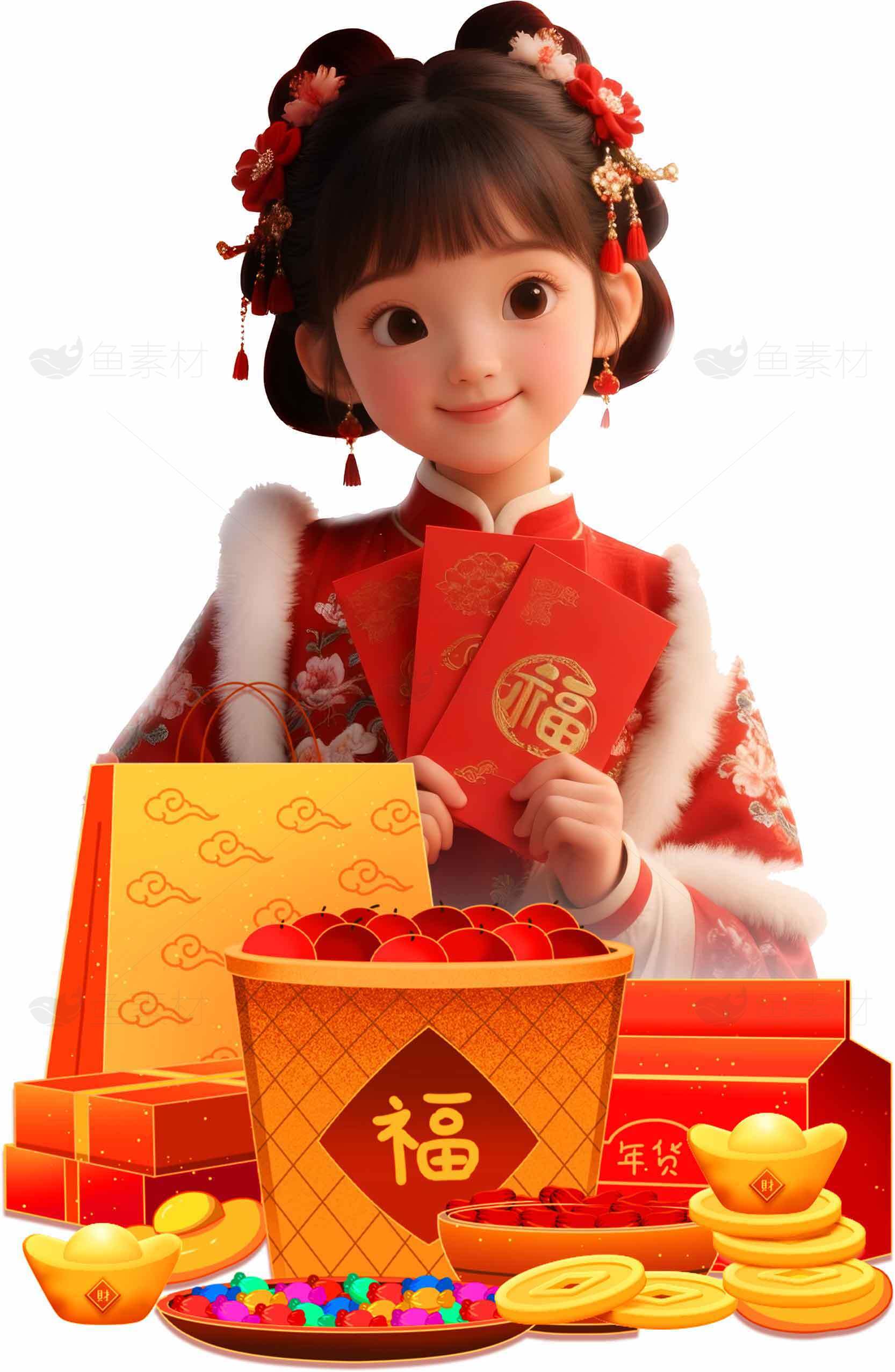 春节喜庆红色主题图片：红包与福字装饰素材