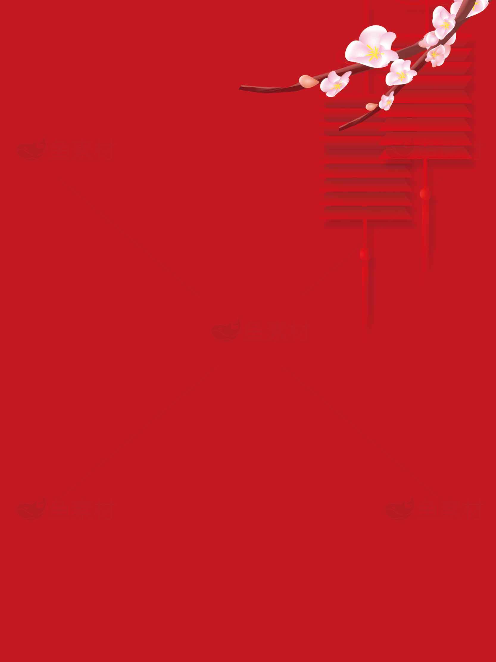 中国风红色背景梅花设计素材