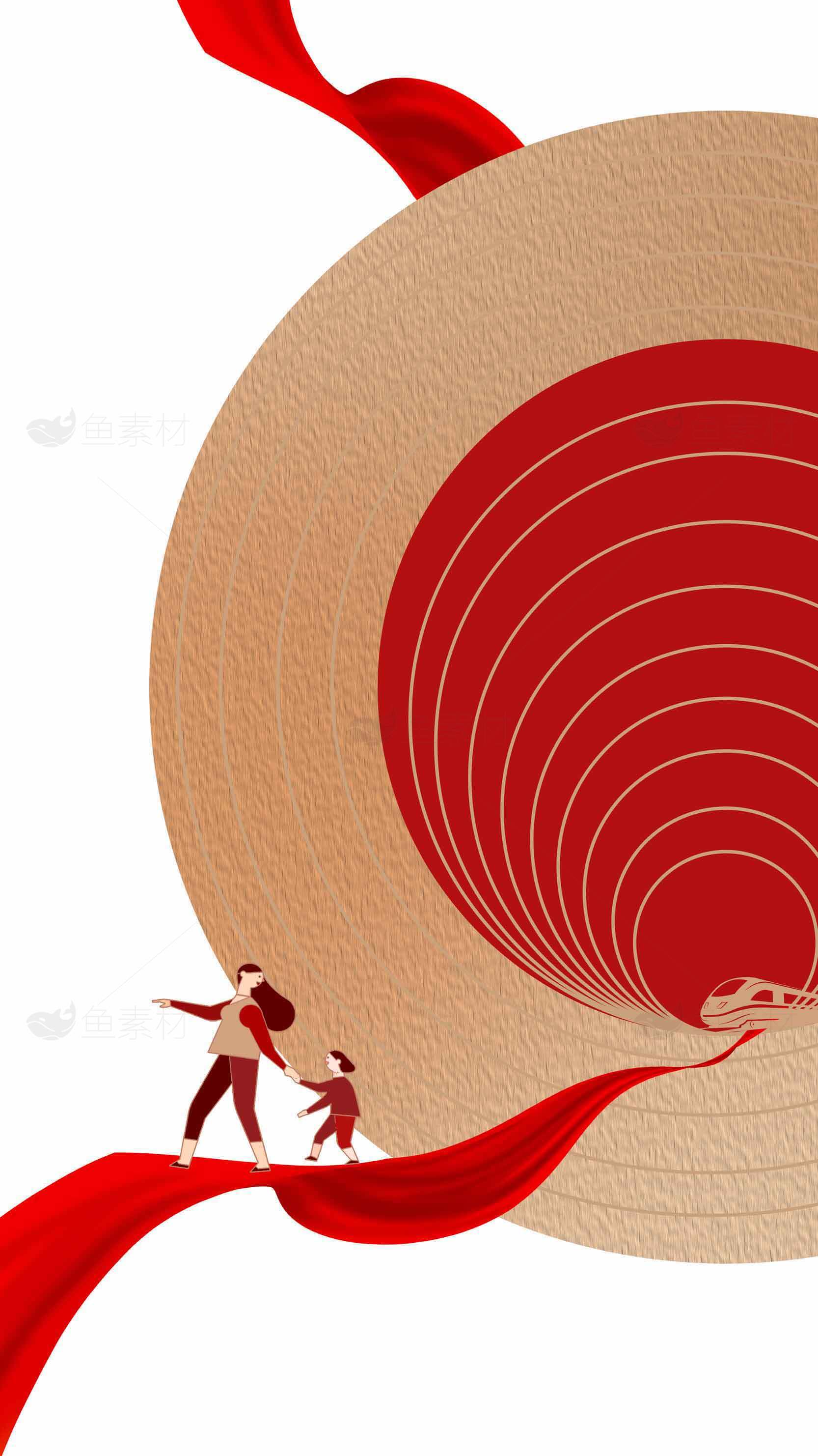 红色丝带与抽象艺术插画设计素材