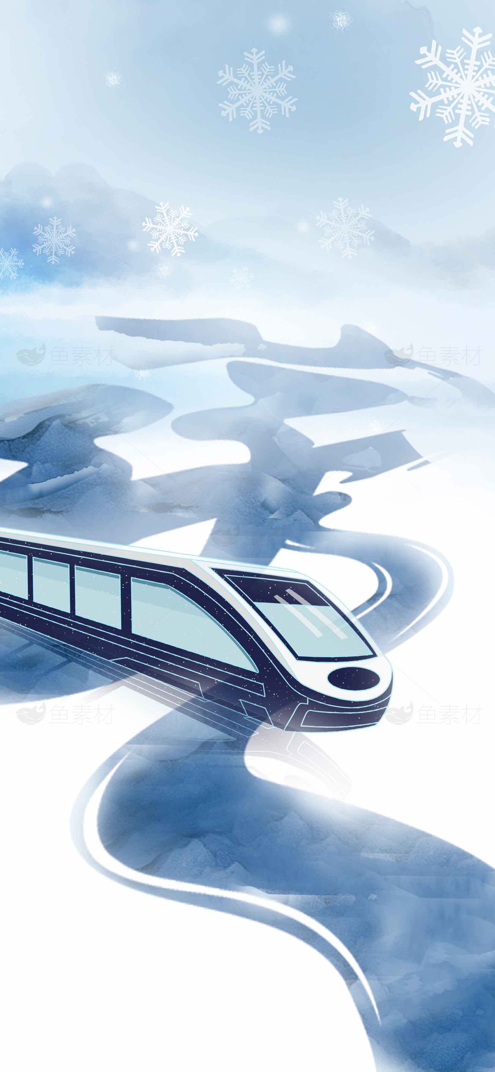 冬季高铁旅行：雪景与现代交通的完美结合素材