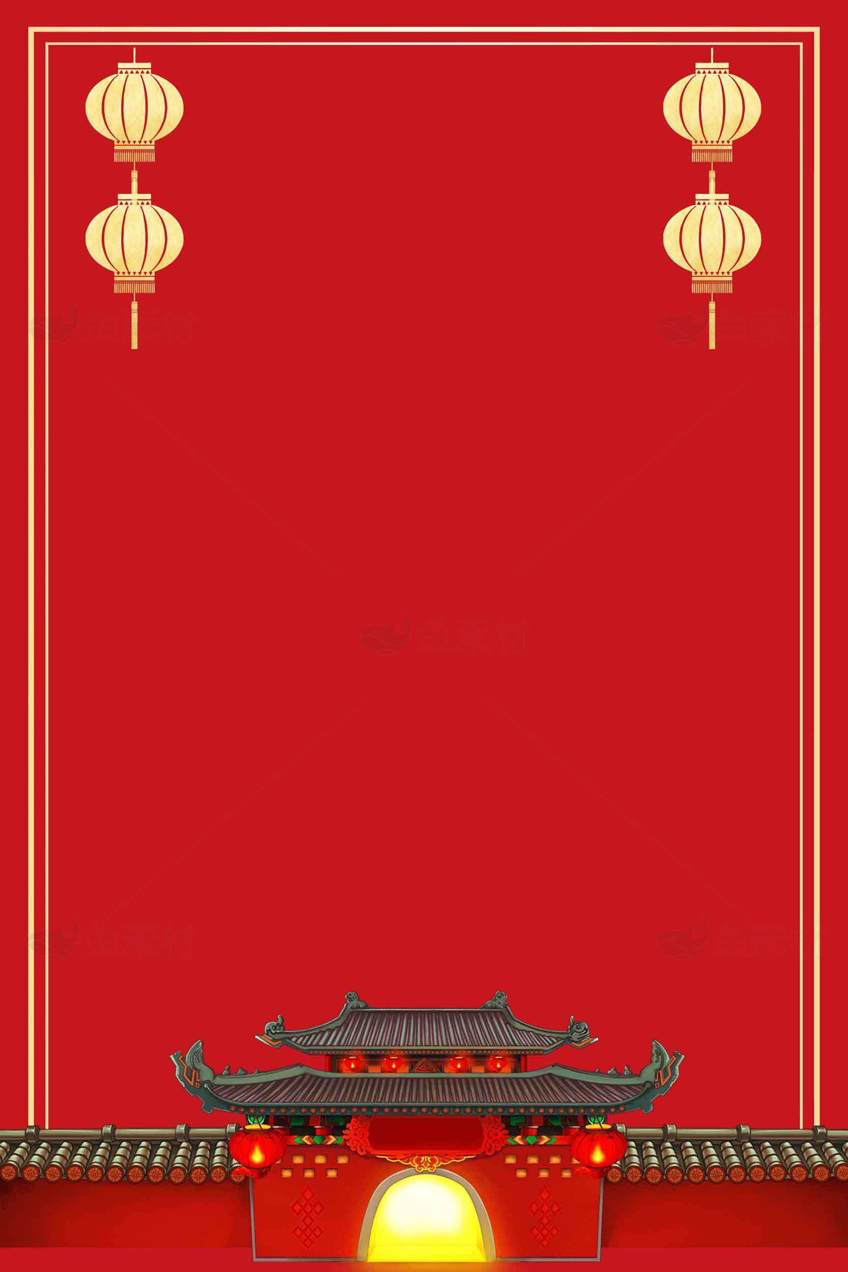 中国传统红色背景设计与灯笼装饰素材