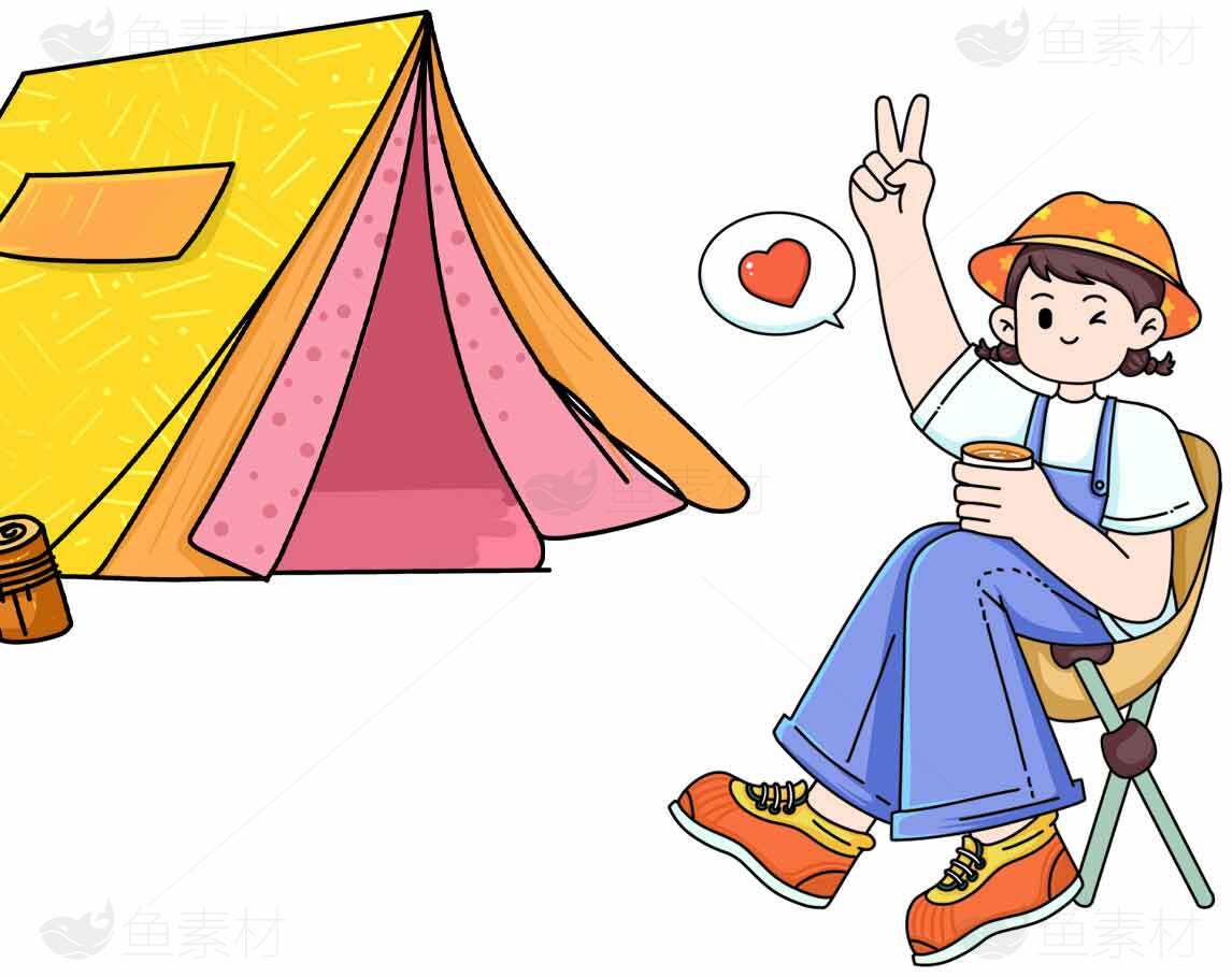 户外露营插画：帐篷与休闲时光素材
