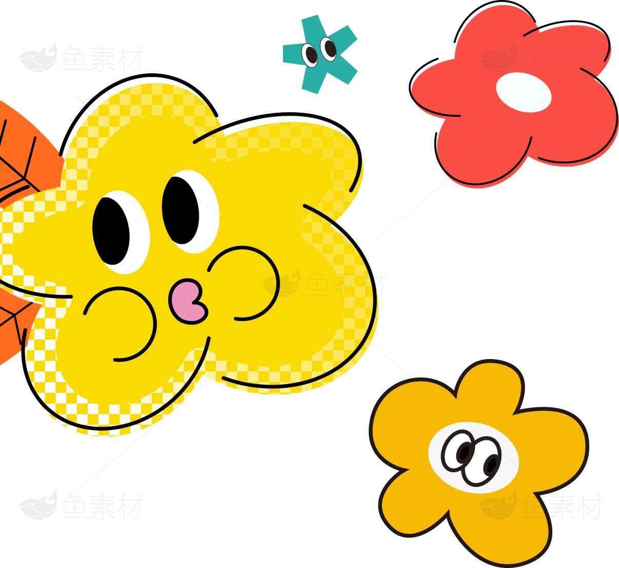 卡通花朵插画设计：趣味与创意结合素材