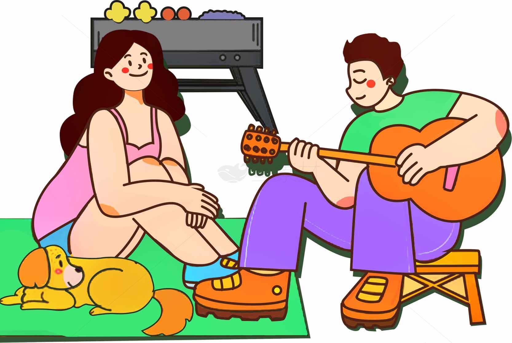 户外音乐与休闲时光插画素材