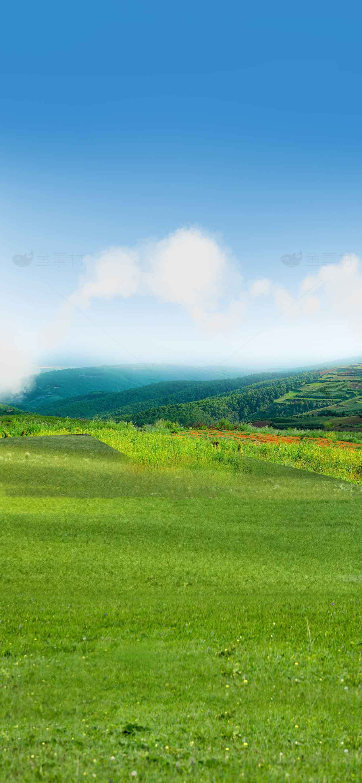 美丽的田园风光与蓝天白云背景素材