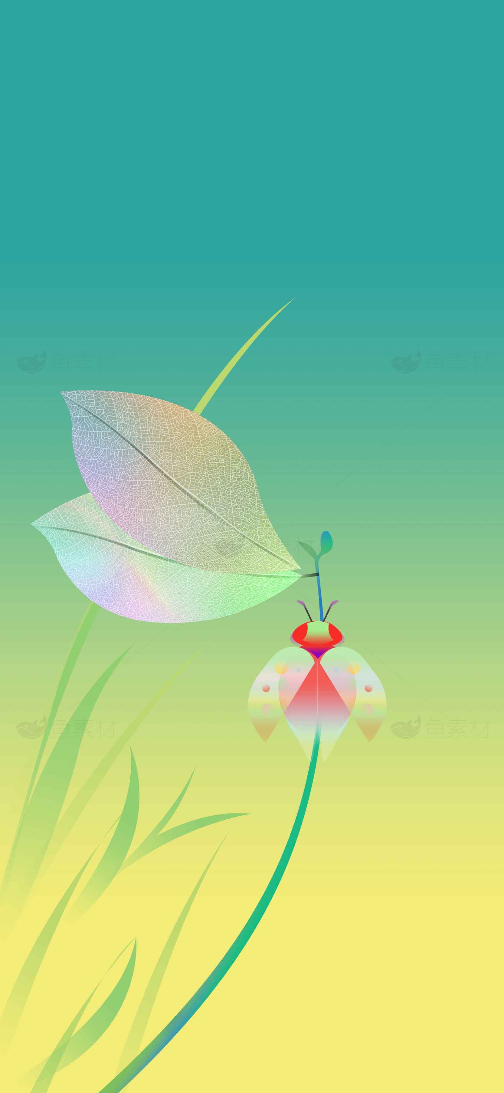 唯美渐变背景与抽象花卉插画设计素材