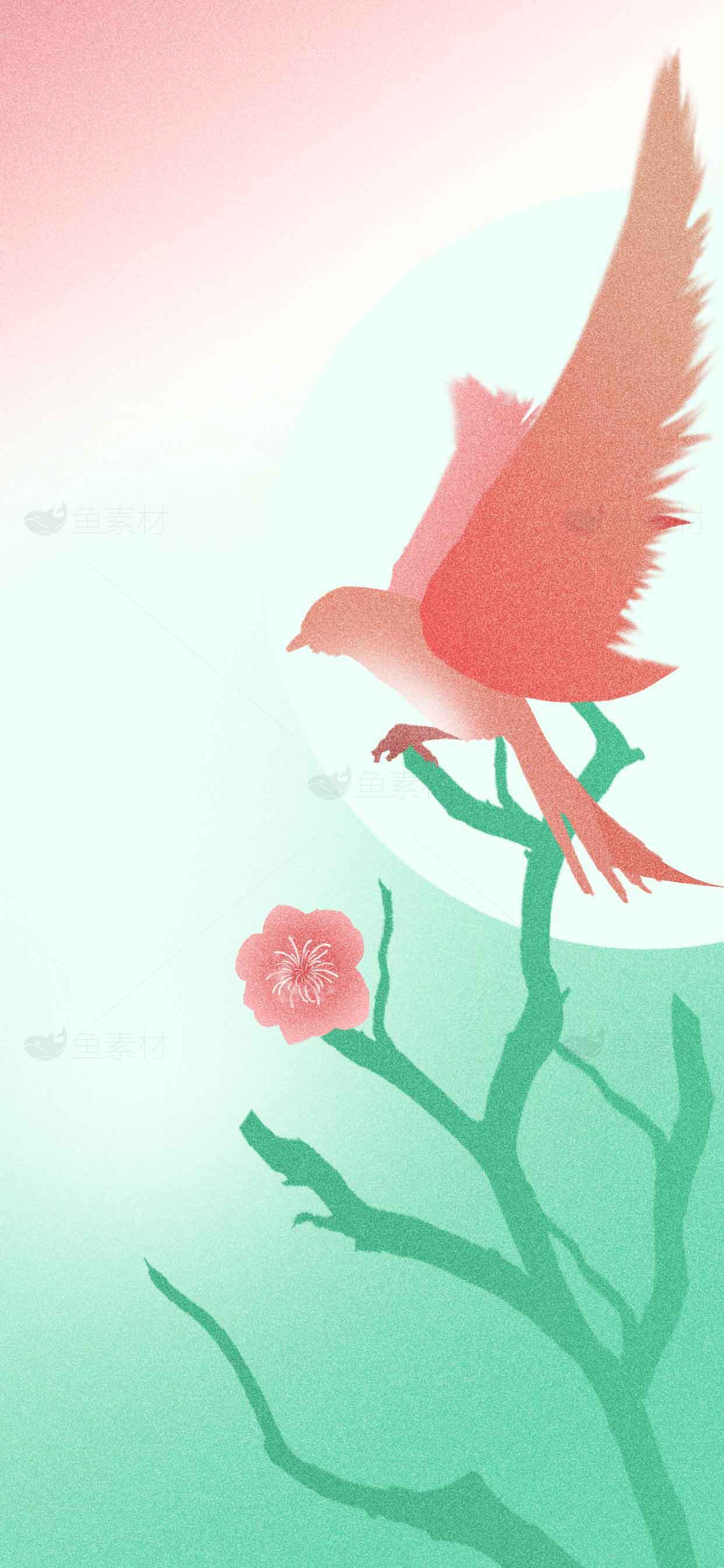 唯美鸟与花的插画艺术设计素材