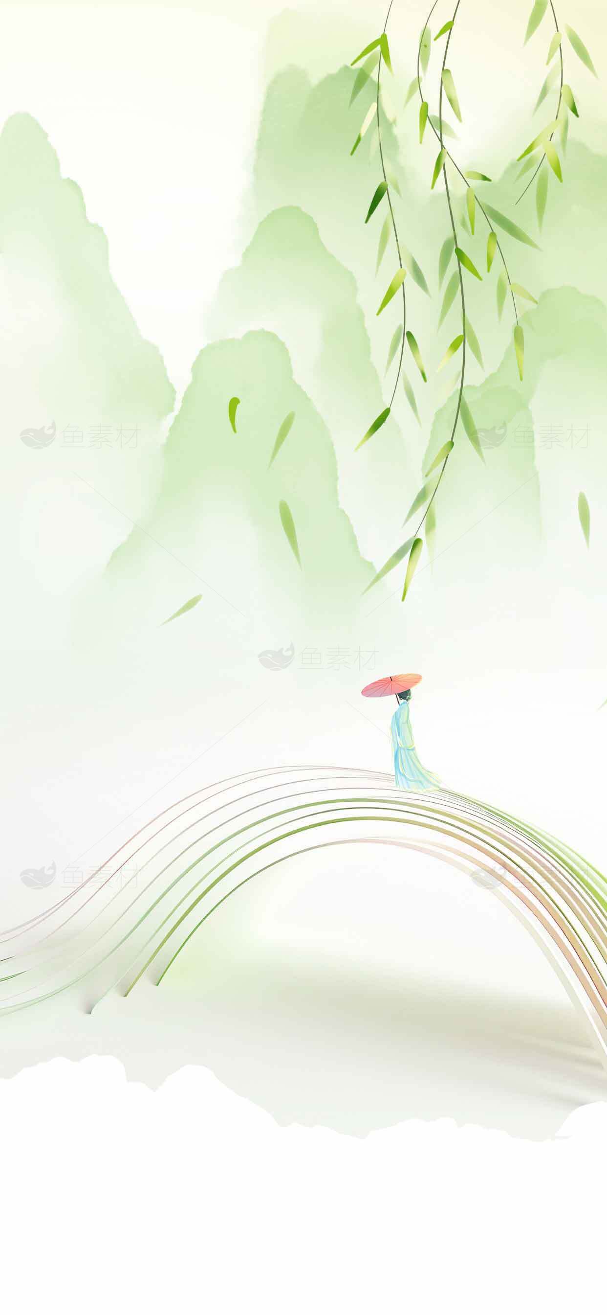 唯美中国风水墨画意境插画素材