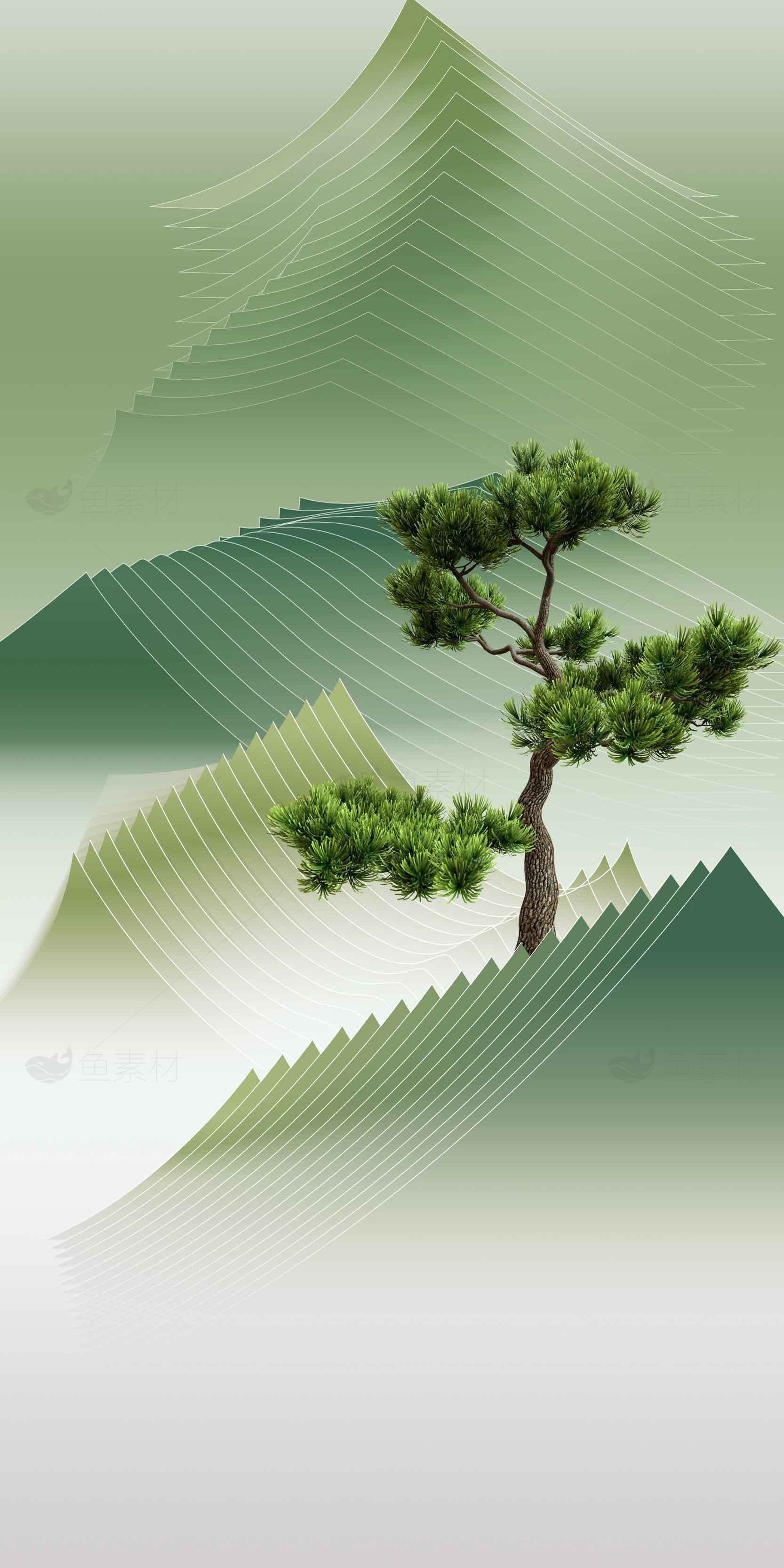 绿色山水松树背景图片素材