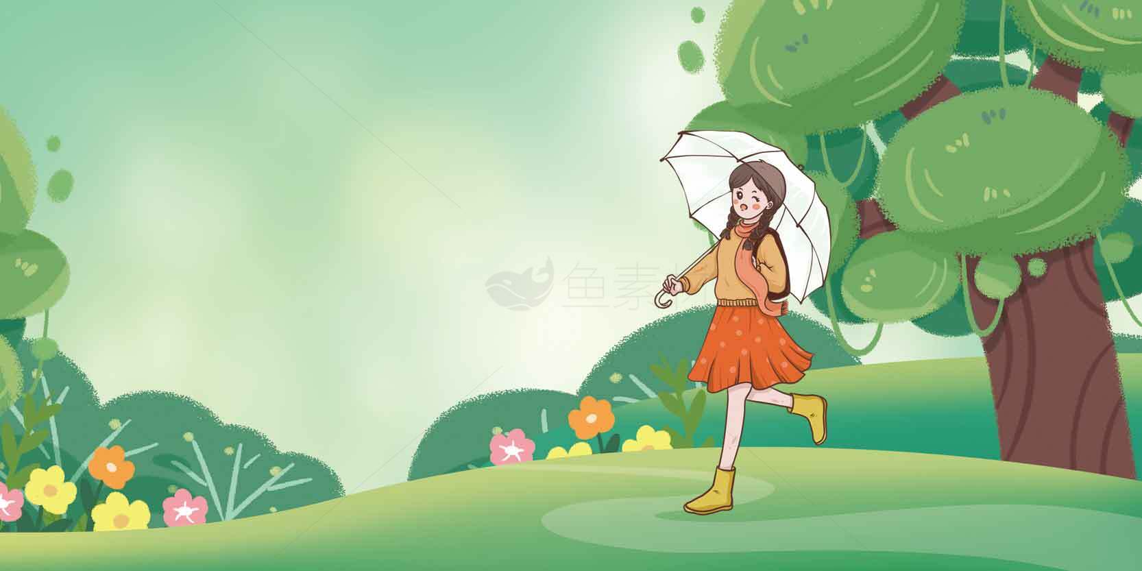 春日森林漫步插画背景图片素材