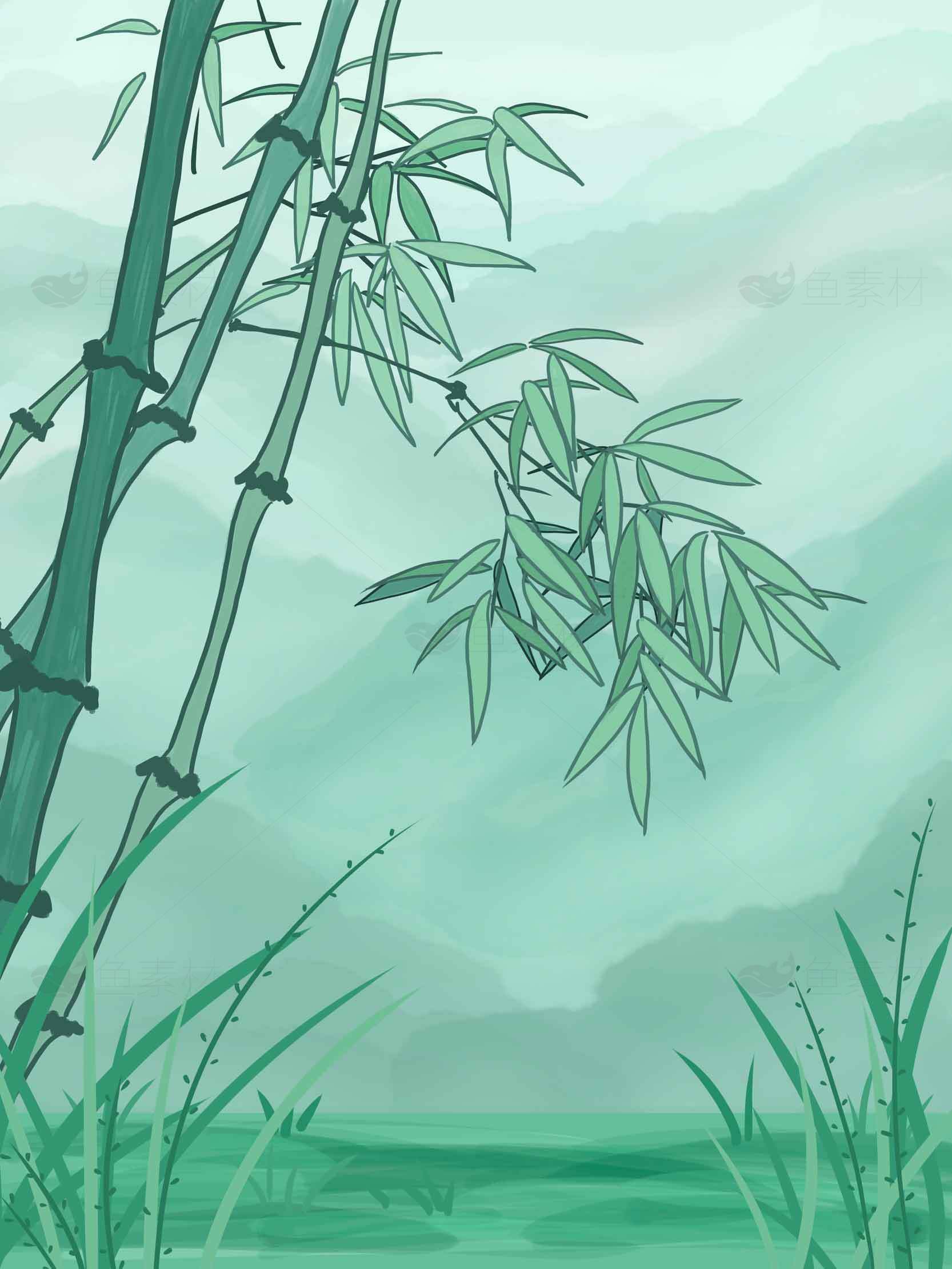 清新竹林水墨画背景图片素材