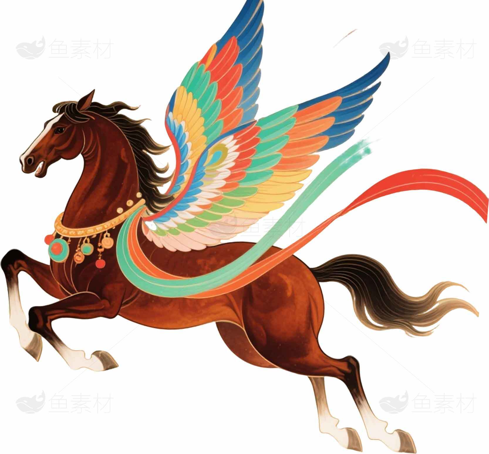 彩翼飞马插画设计：神话与艺术的完美结合素材