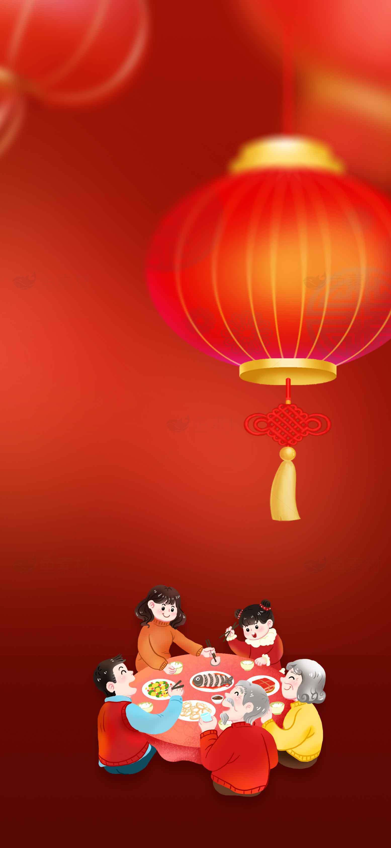 春节团圆饭红色背景图片素材