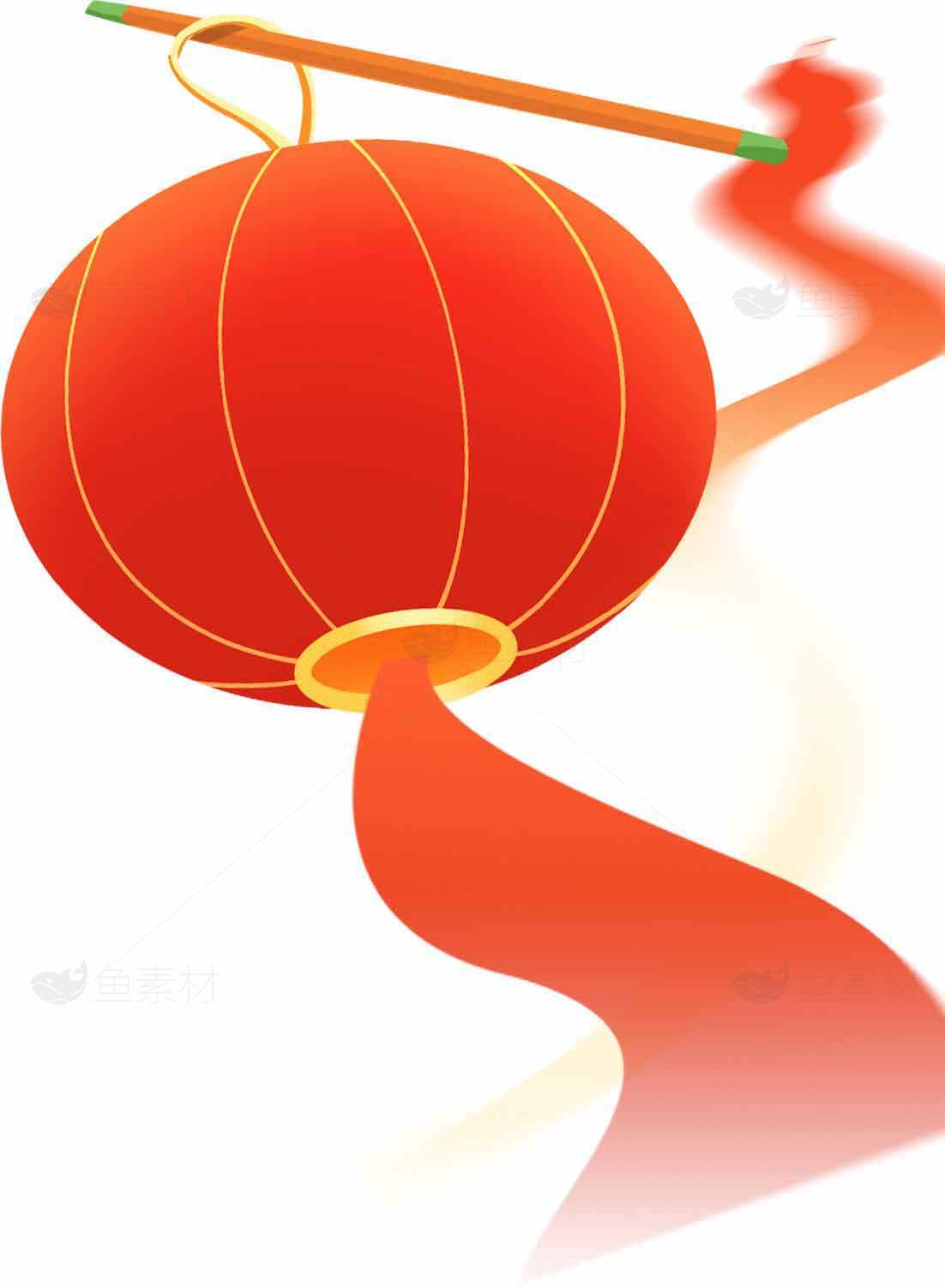 红色灯笼与飘带插画设计素材
