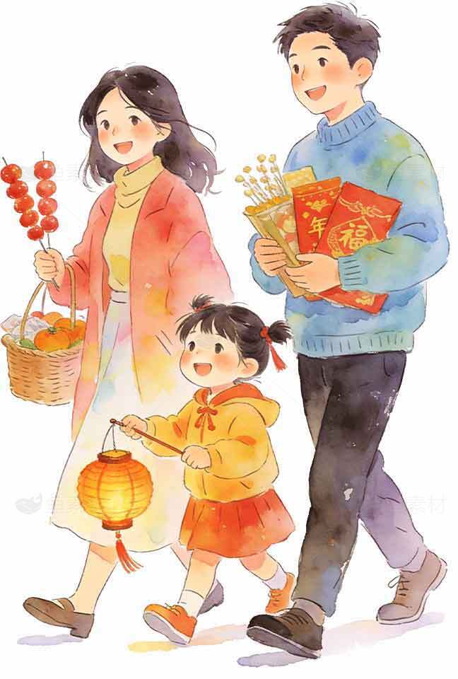 春节家庭团聚插画素材设计