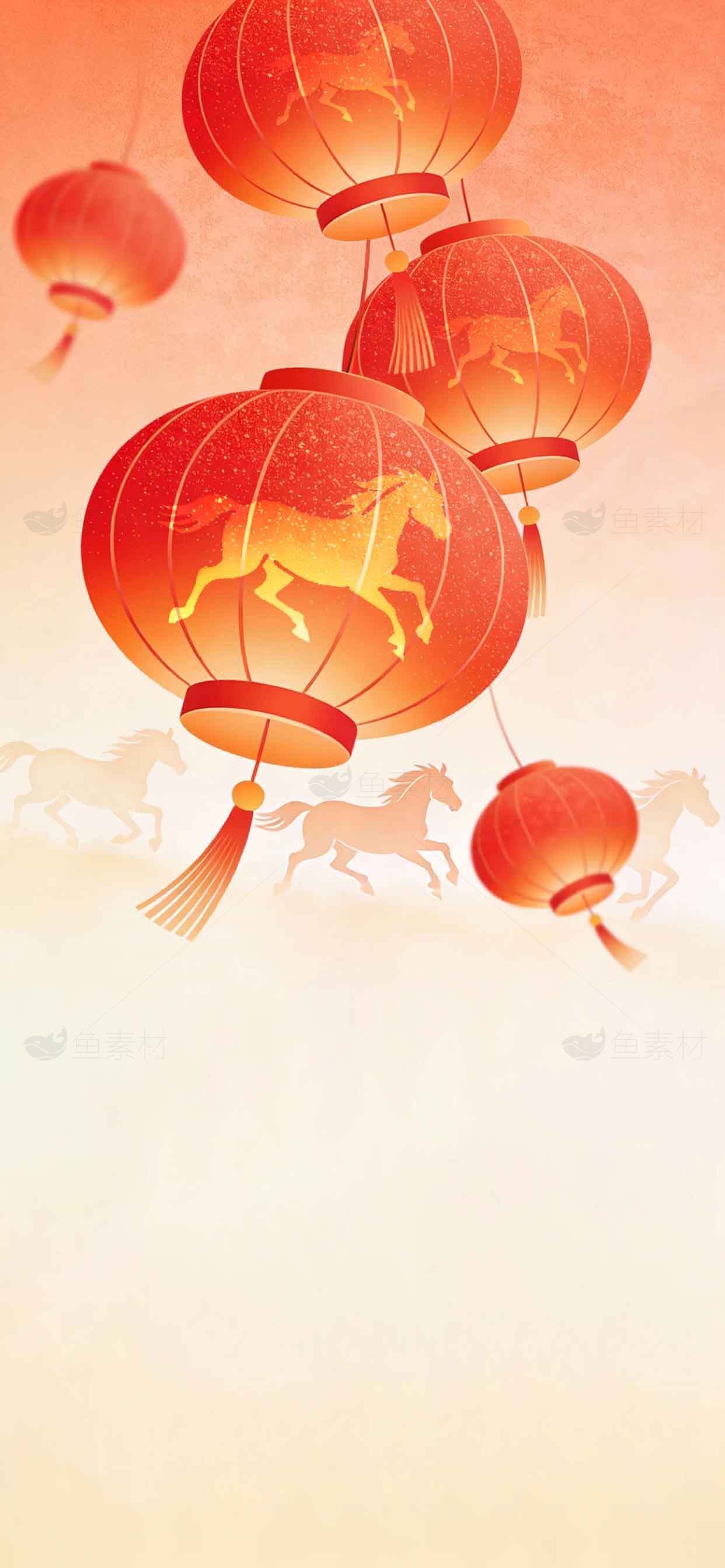中国传统红灯笼与奔马背景图片素材