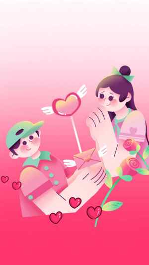 浪漫情人节卡通插画：爱心与玫瑰的甜蜜告白