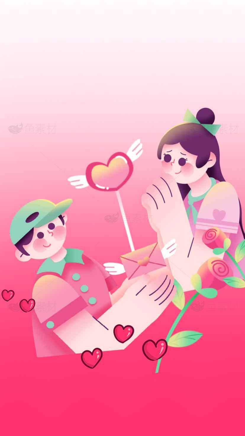 浪漫情人节卡通插画：爱心与玫瑰的甜蜜告白素材