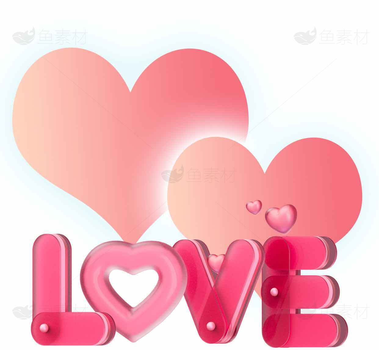 浪漫粉色爱心与LOVE文字设计图片素材