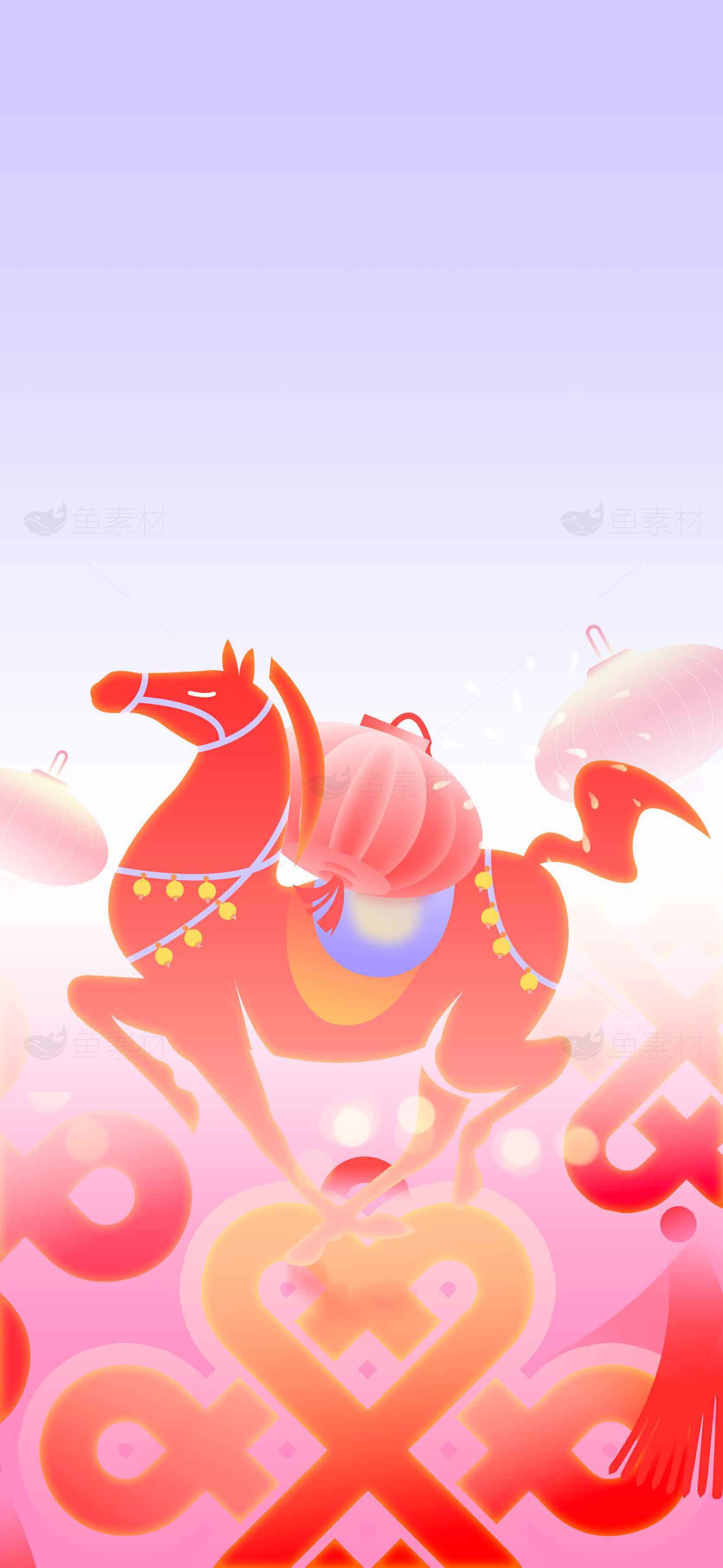 中国传统红色马年插画背景素材