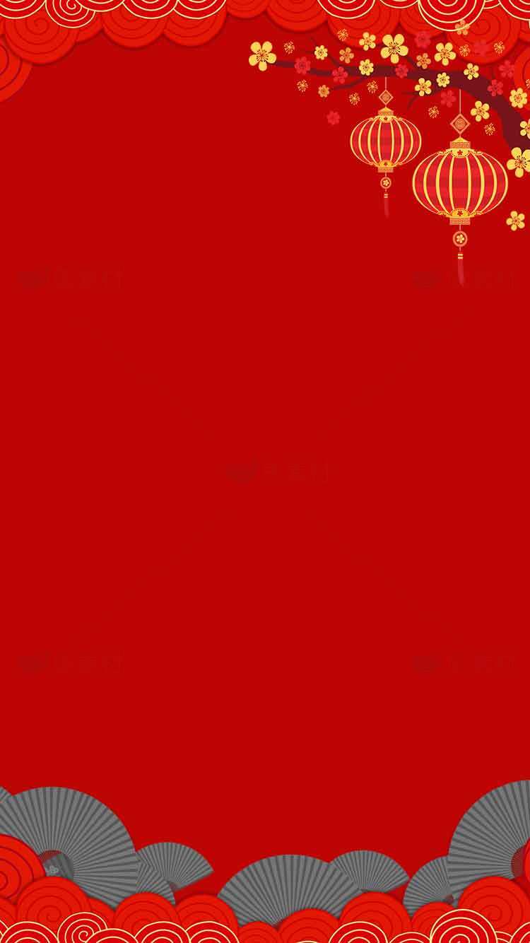 中国风红色背景图片-灯笼与花卉装饰素材