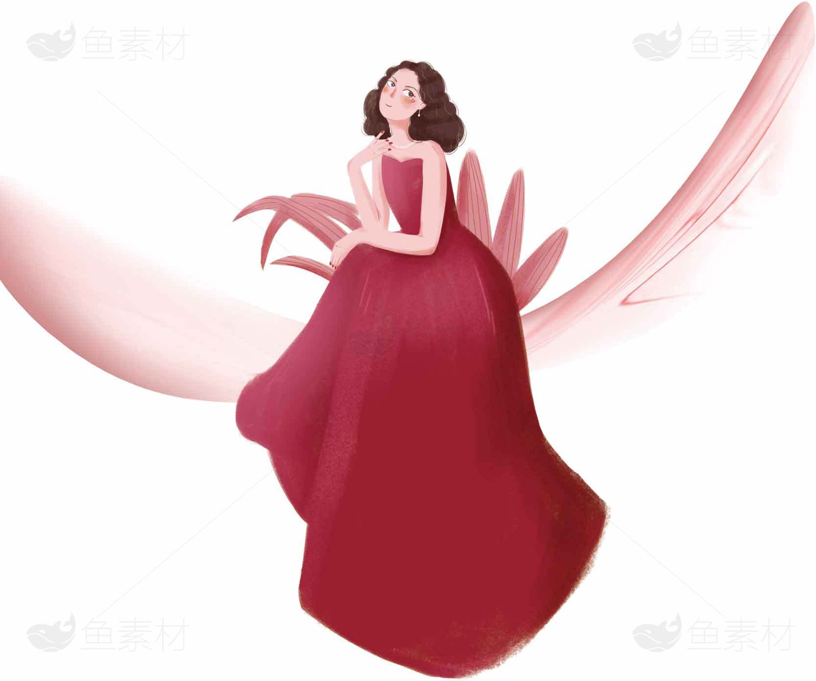 优雅红色礼服插画设计素材