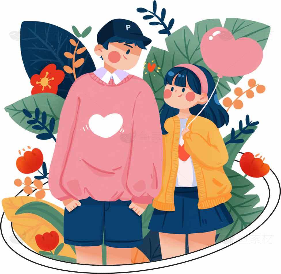 卡通情侣插画：浪漫与自然的完美结合素材