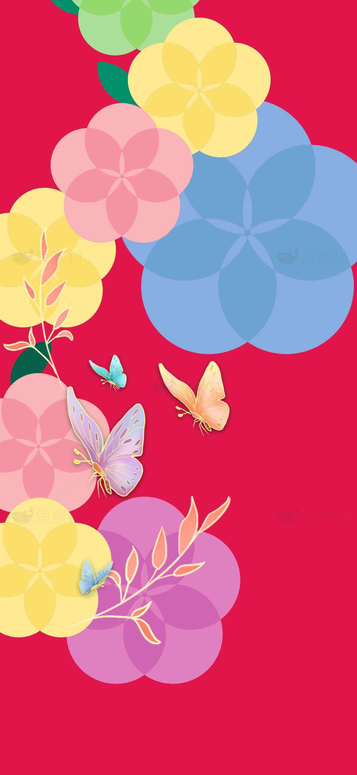 彩色花朵与蝴蝶背景设计图片素材