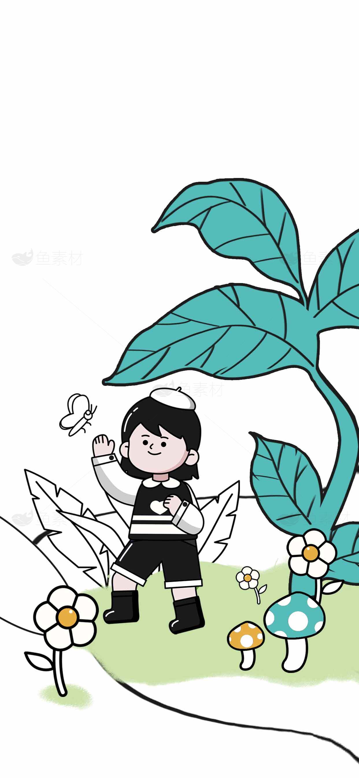 卡通风格森林探险插画：童趣与自然的完美结合素材