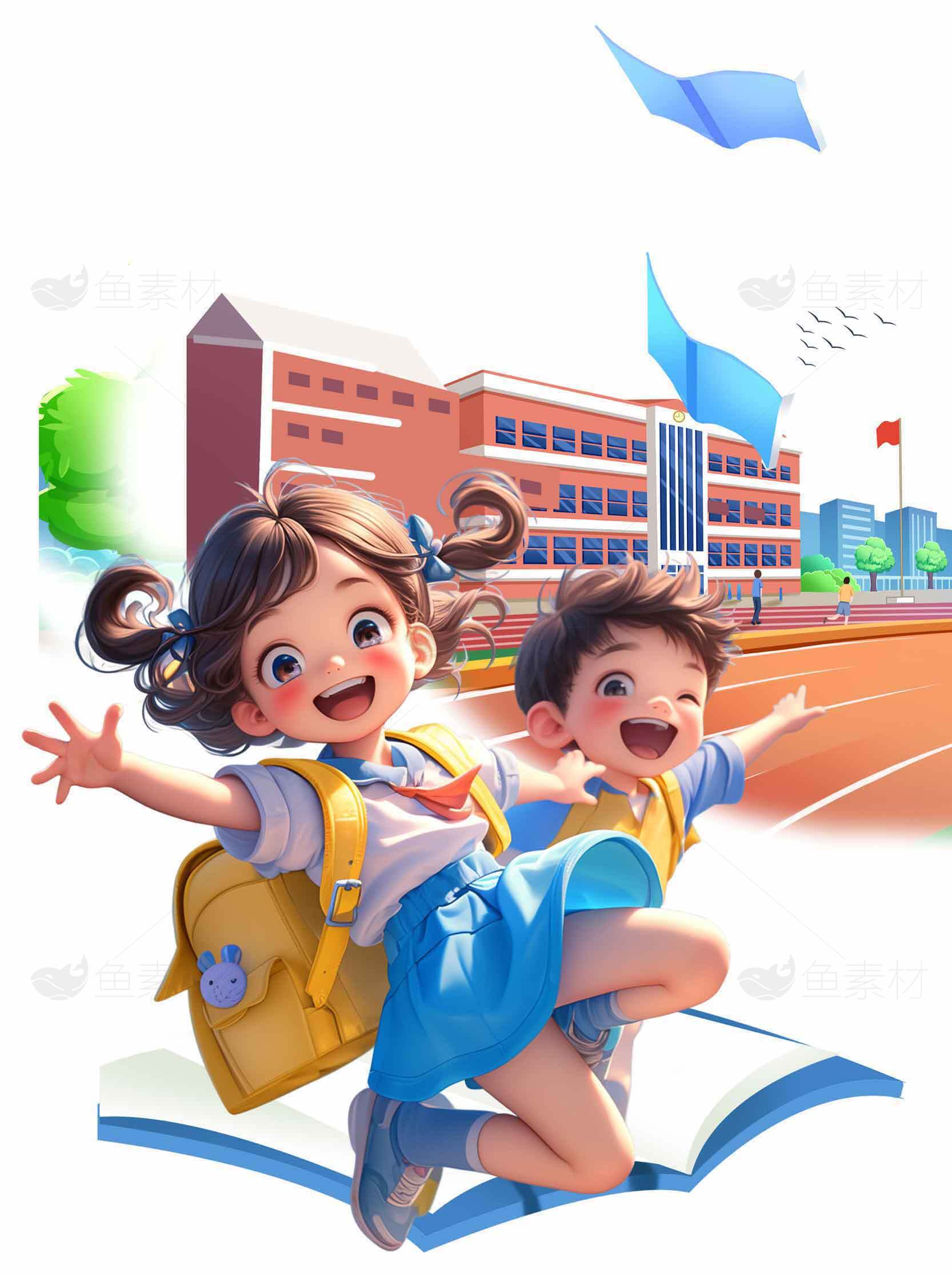 校园生活插画：孩子们的快乐时光素材