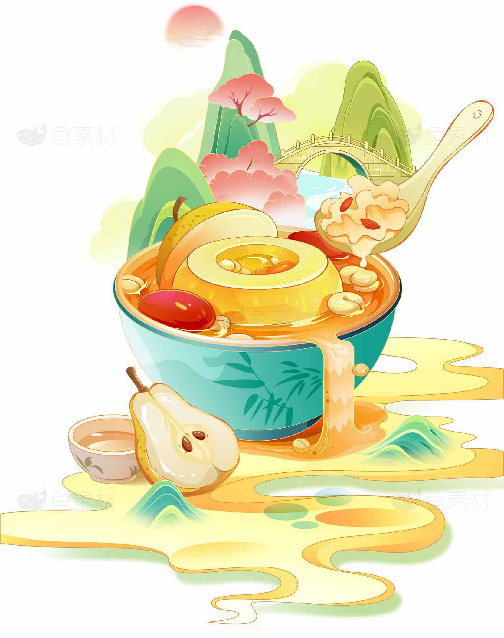 创意插画风格的中式甜品美食图片素材