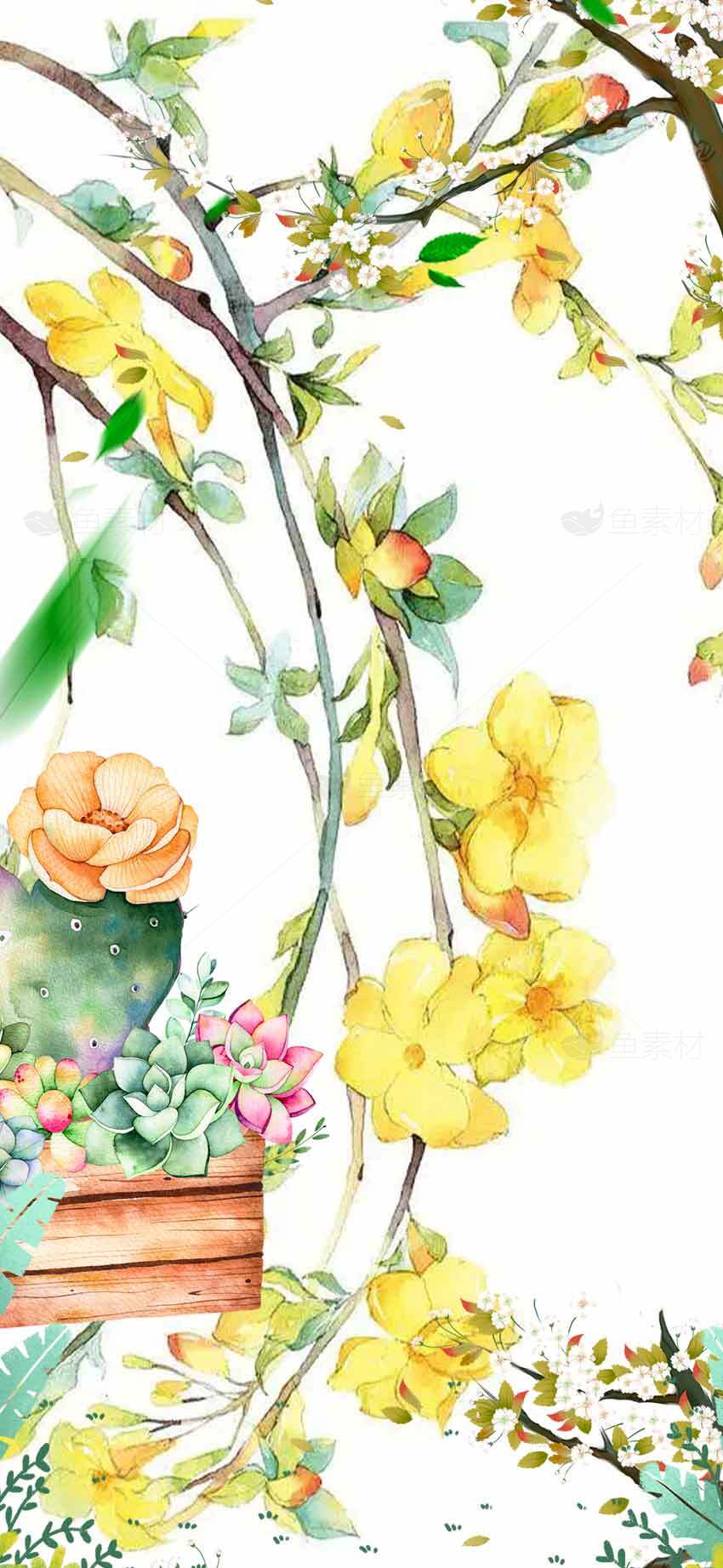 春日清新手绘花卉背景图片素材