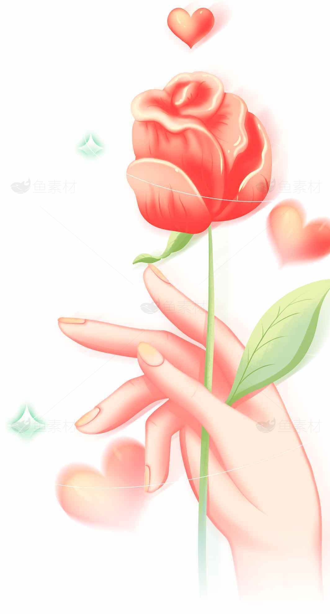 浪漫手握玫瑰插画图片素材