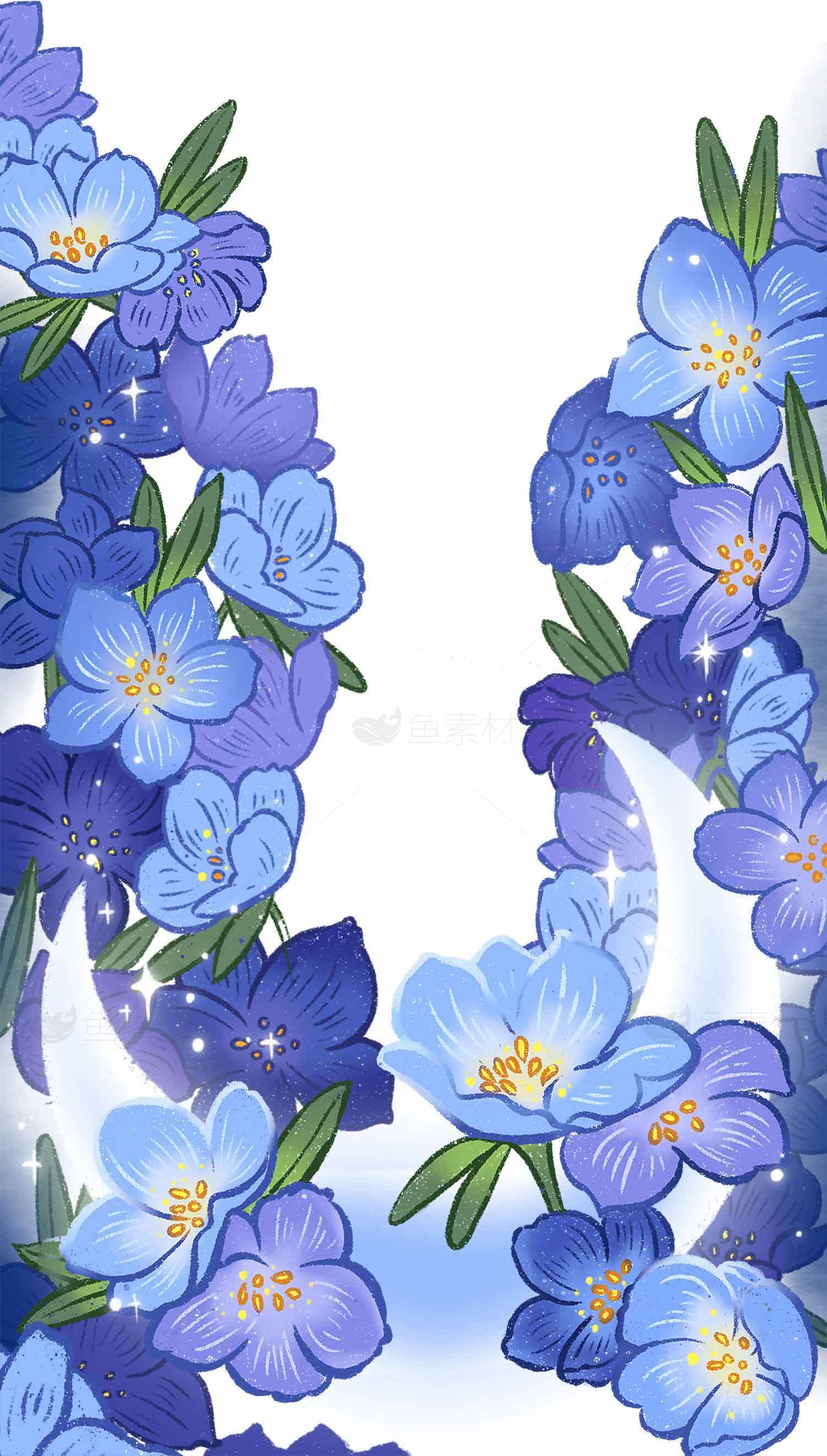 唯美蓝色花卉插画背景图片素材