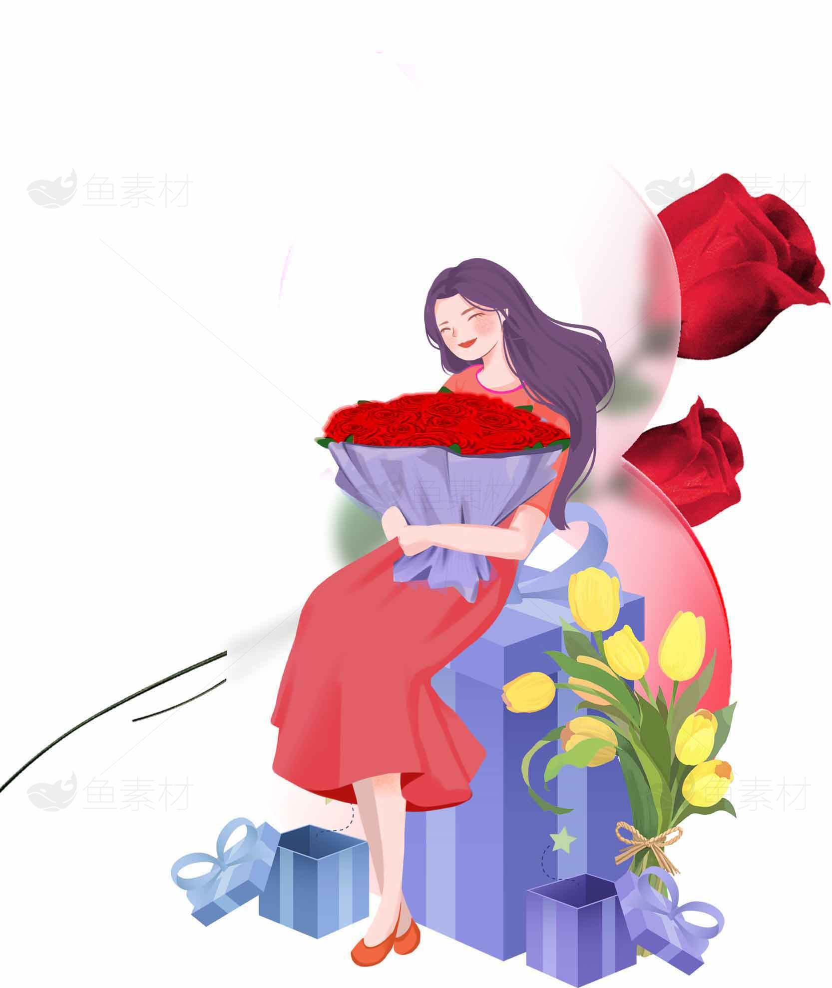 浪漫玫瑰与礼物插画设计素材