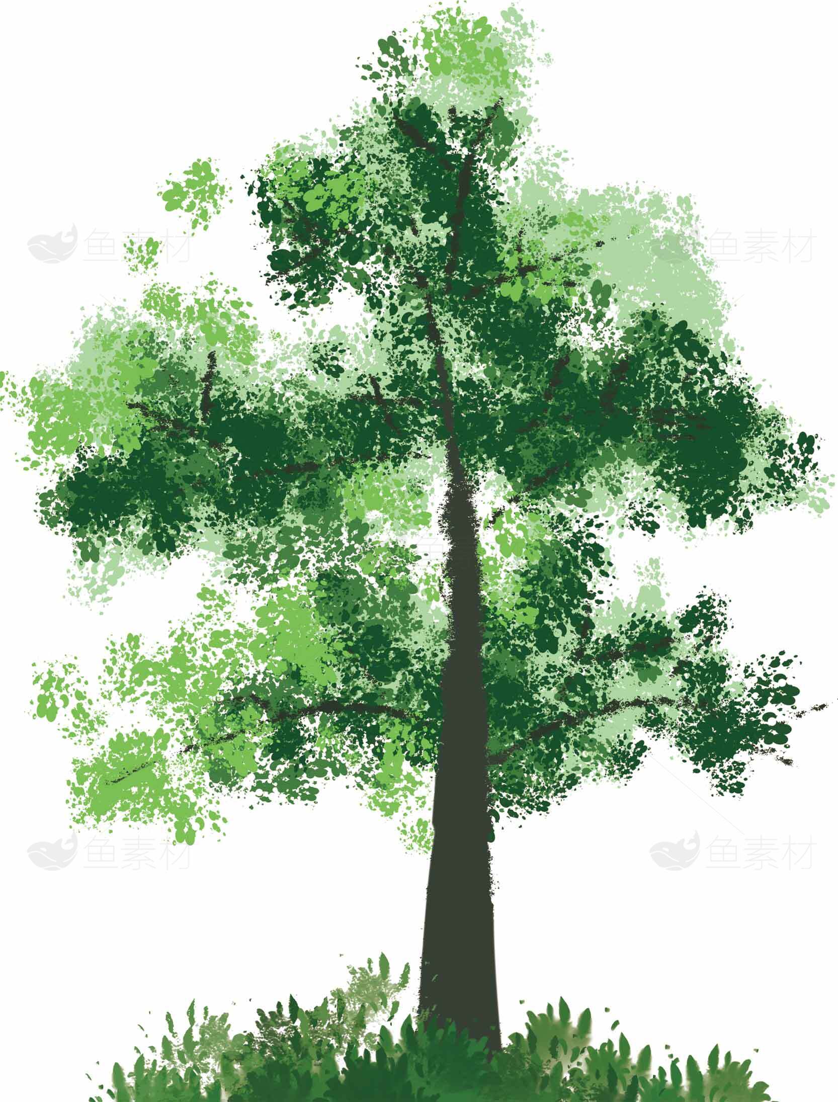 绿色树木插画图片-自然风景艺术设计素材