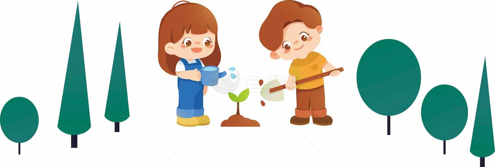 儿童植树插画 | 环保主题教育图片素材