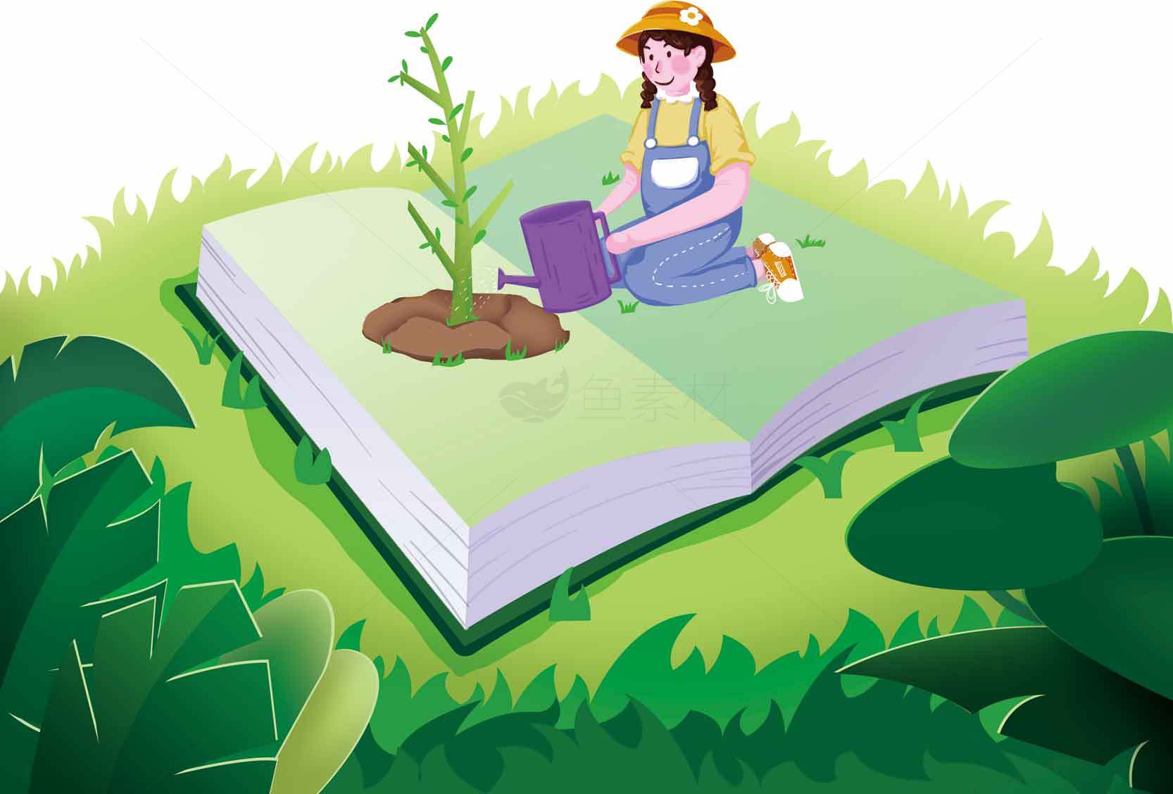 绿色环保教育：种植与自然的融合插画素材