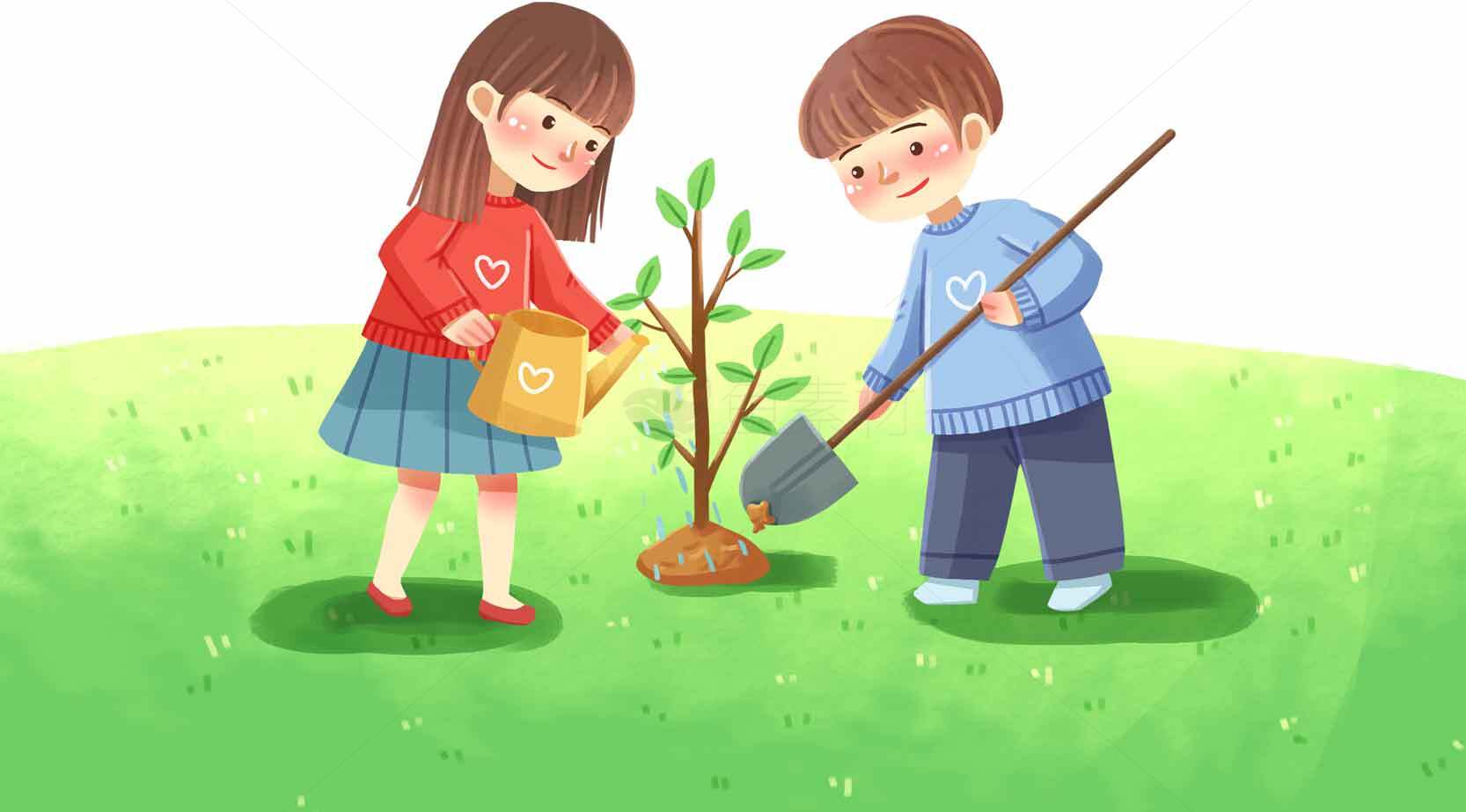 儿童植树环保主题插画素材