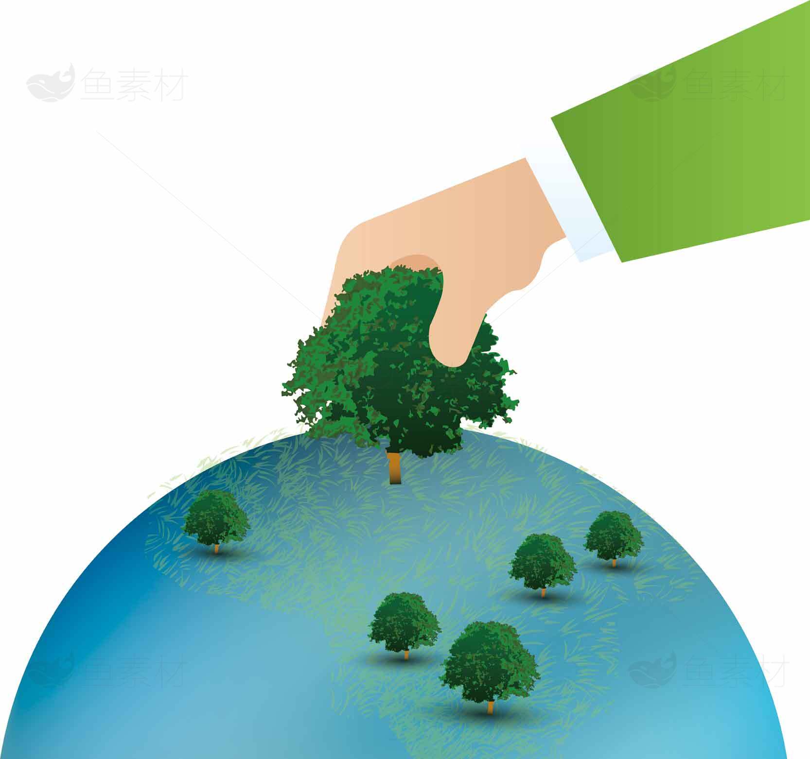 植树造林与地球环保插画素材