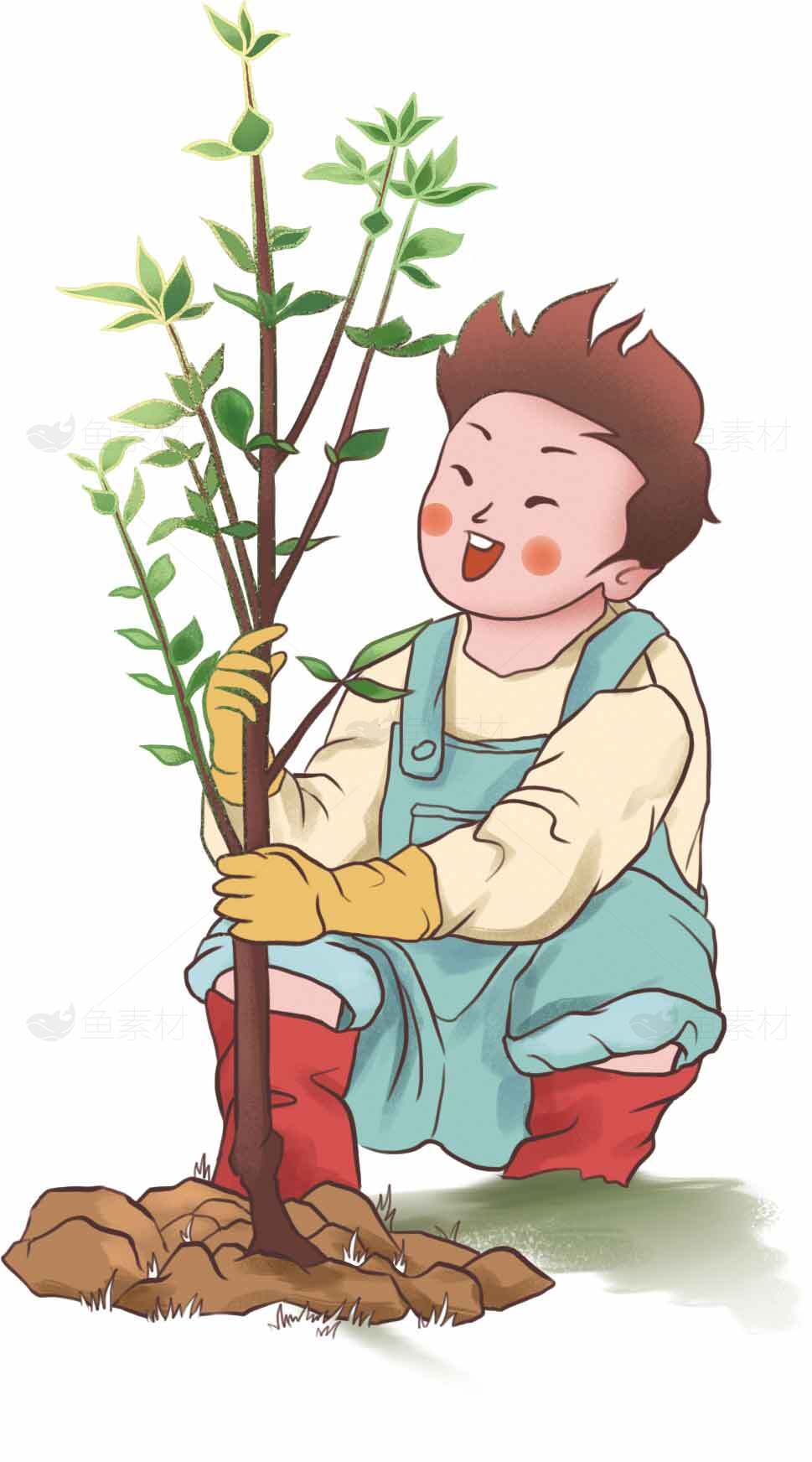 儿童植树插画：环保与自然教育素材