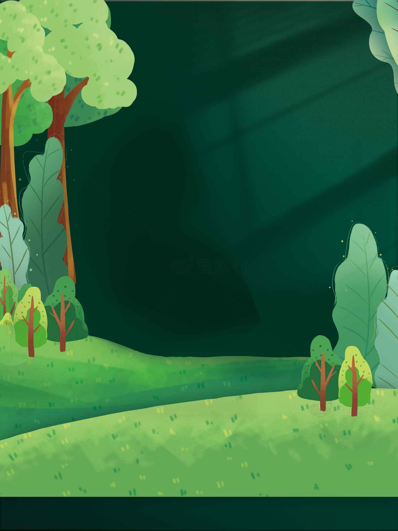 清新自然的绿色森林插画背景图片素材